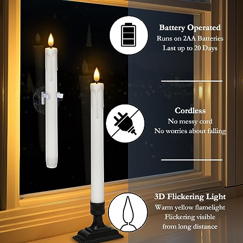 Homemory 6 Pcs Window Candles with Remote Timer Dimmer, Battery Operated Candlesticks with Holders and Suctions, White LED...