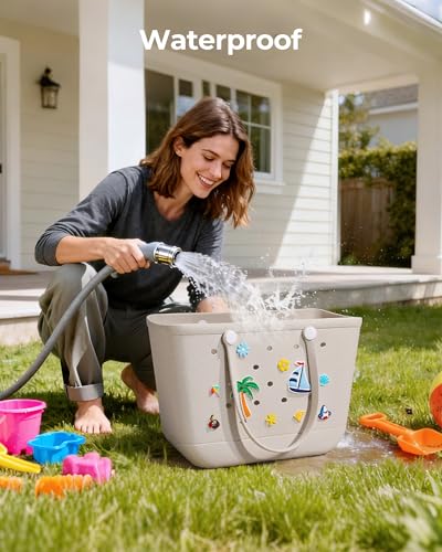 BAGSMART Large Beach Bag for Women with Cooler, Rubber Tote Bag with Charms, Waterproof Vacation Essentials for Swim Pool