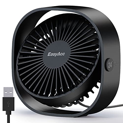 EasyAcc USB Small Desk Fan, Slumber Pod Fan [360°Rotatable Head &Powerful ] 3 Speeds Portable Personal Table Travel Fan fo...