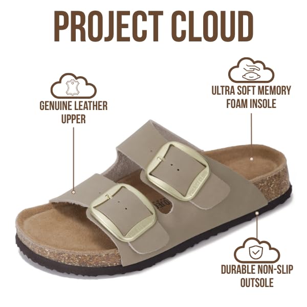 Project Cloud 100% Genuine Leather Flat Sandals for Women 2026 Comfortable Beach Essentials Womens Sandals Memory Foam Vac...