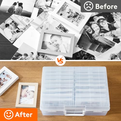 Lifewit 4x6 Photo Storage Box, 16 pcs Inner Photo Case with Lids, Clear Photo Organizers with 1 Sheet Label Sticker, Plast...