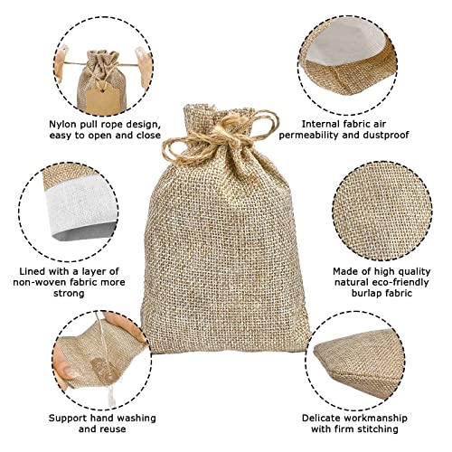 Jutieuo 25pcs Small Burlap Bags with Drawstring - 4x6 Inch Reusable Premium Linen Sacks Bags with Tag and String, Mini Gif...