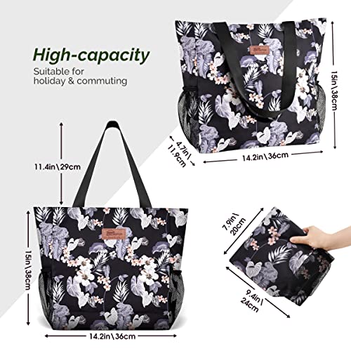 Buringer Large Waterproof Beach Bag for Women Sandproof Tote Bag with Zipper and Pockets Pool Bag for Travel Gym Vacation