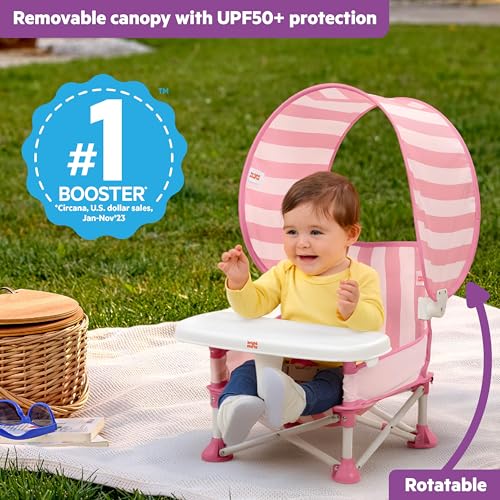 Bright Starts Pop 'N Sit Cabana Portable Booster Chair with UPF Canopy, Floor Seat for Indoor/Outdoor Use, Compact Fold, P...
