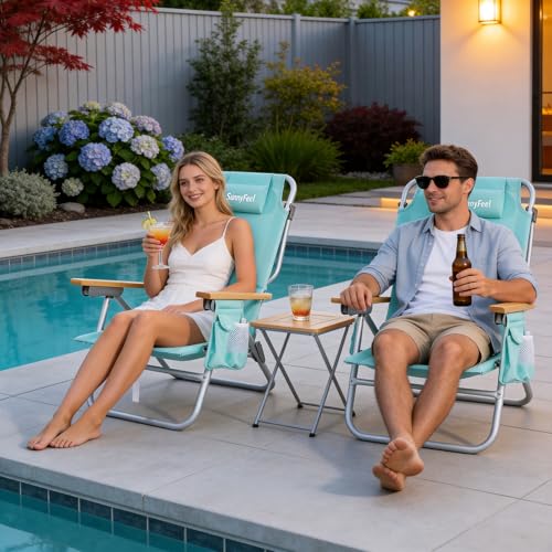 SUNNYFEEL Low Back Folding Beach Chair, Aluminum Heavy Duty Beach Chair with 5-Position, Portable Camping Chair for Adults...