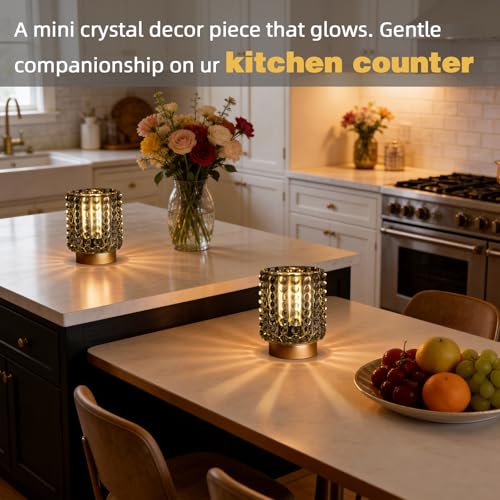 Battery Operated Lamp with Timer, Mini Crystal Table Lamps for Home Decor, Small Cordless Lamp for Areas No Outlets, Glass...