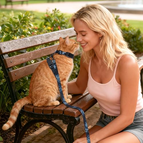 Cat Harness and Leash Set, 3-in-1 Escape Proof Adjustable, Comfortable Soft Lightweight, Safe, Easy to Wear, Walking Trave...