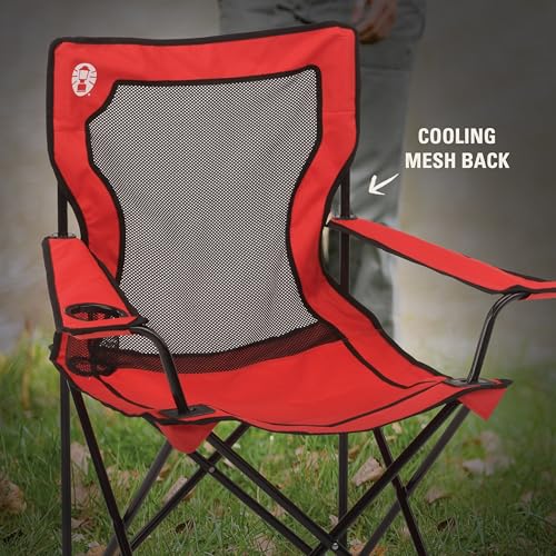 Coleman Broadband Mesh Quad Camping Chair with Carry Bag & Cup Holder, Cooling Mesh Back with Adjustable Arms, Great for C...