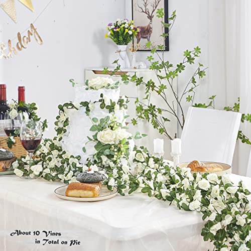PONKING 8 Pcs x 8.2 ft Flower Garland Artificial Rose Vine Flowers with Green Leaves Hanging Fake Roses Vine for Room Part...