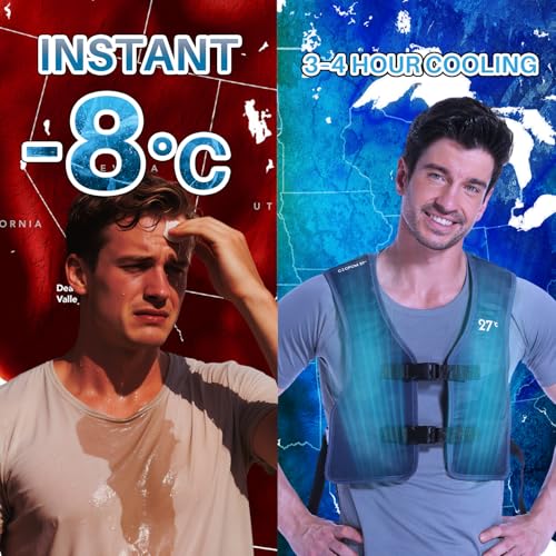 ice.U Auto-Freezing Cooling Vest for Men and Women, 27°C/80.6°F Ice Vest for Garage, Yardwork, Poolside, Backyard, BBQs