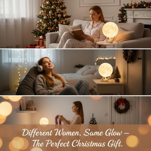Mydethun 3.5 Inch 3D Moon Lamp – Birthday Gifts for Women, Mood Lighting w/Ceramic Base, White Elephant Gifts for Teenage ...