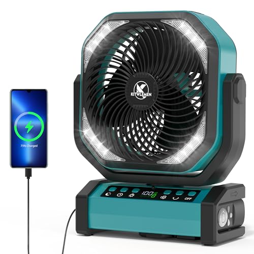 Camping Fan with Light - 20000mAh Rechargeable Battery Fan, 112Hrs Max Run Time, 8 Speeds, Digital Display, Timer, Auto Os...