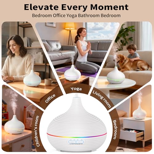 URPOWER 300ml Sleep Diffuser for Bedroom, All-Night Essential Oil Diffuser, Quiet Ultrasonic Cool Mist, Auto-Off & Timer, ...