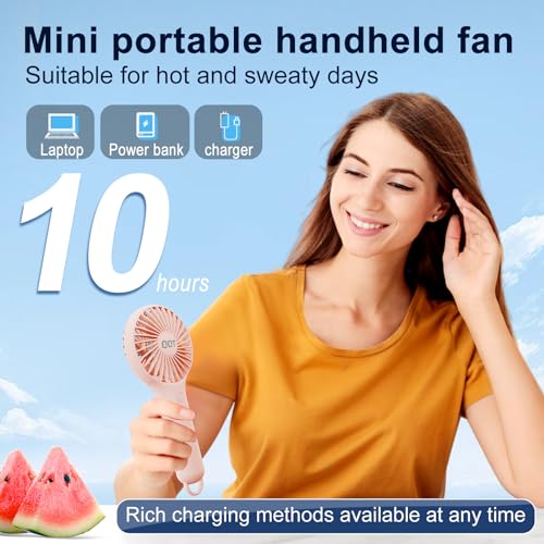 QQT Mini Handheld Fan, Small Personal Fan with 3 Speeds, Portable Battery Operated, USB Rechargeable Makeup Eyelash Dryer,...