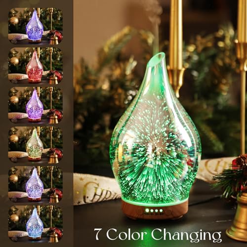 Porseme Oil Diffuser 3D Glass Aromatherapy Ultrasonic Humidifier, Air Refresh Auto Shut-Off, Timer Setting, BPA Free for H...