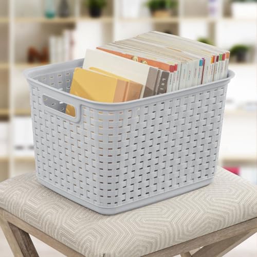 Sterilite 6-Pack Tall Weave Basket, Woven Plastic Storage Baskets for Organization, Cement Gray - Organizing Bin Container...