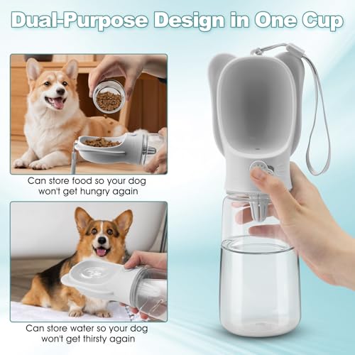 Portable Dogs Water Bottle with Food Storage Container, Leakproof Drinking Water Dispenser Feeder for Outdoor Dog Stuff Ac...