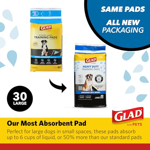 Glad for Pets XL Heavy Duty Activated Carbon Puppy Essentials Training Pads - Zero Odor, Ultra Absorbent Pads for Puppy Po...