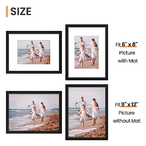 upsimples 9x12 Picture Frame, Display Pictures 6x8 with Mat or 9x12 Without, Wall Hanging Photo Frames, Black, 1 Pack