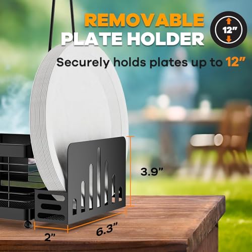 GUIBUKEYAN Grill Caddy with Plate Holder and Paper Towel Holder, Picnic BBQ Condiment Utensil Organizer Caddy for Outdoor ...