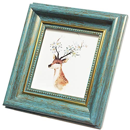 AMHOME 4x4 Photo Frame Blue Picture Frame Desktop Display Mount on The Wall.Plexiglass Panel (not Glass).Tips: Please Peel...