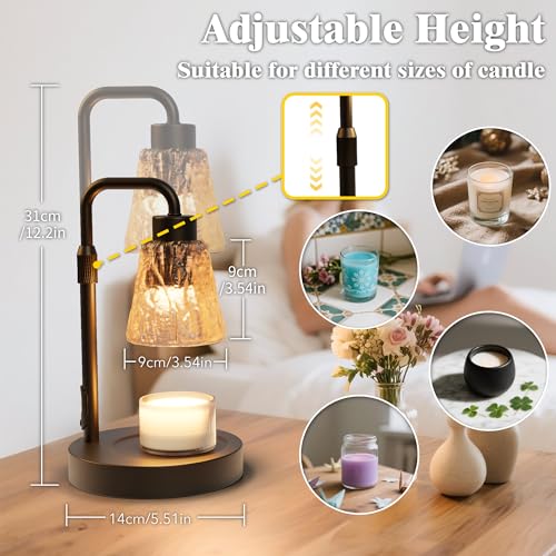 Black Candle Warmer Lamp with Timer, Dimmable Adjustable Candle Warmer for Jar Candles, Height Adjustable Modern Wax Melts...