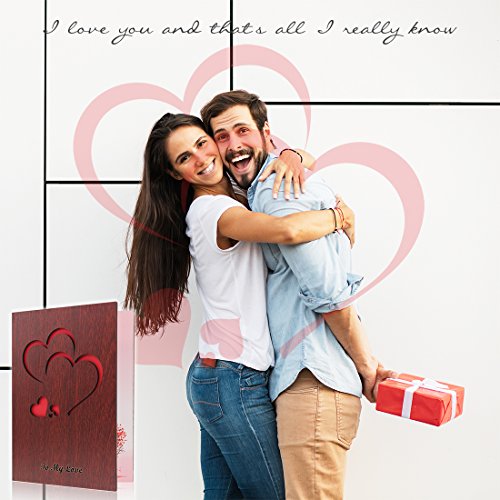 Creawoo Handmade Walnut Wood Love Greeting Card with Unique Gift Card Box The Best Valentine's Day, Anniversary Birthday G...