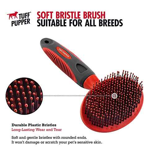 Tuff Pupper Round Bristle Soft Brush for Dogs and Cats | Gentle Grooming for Short or Long Hair | Soft Pin Tool for Sensit...