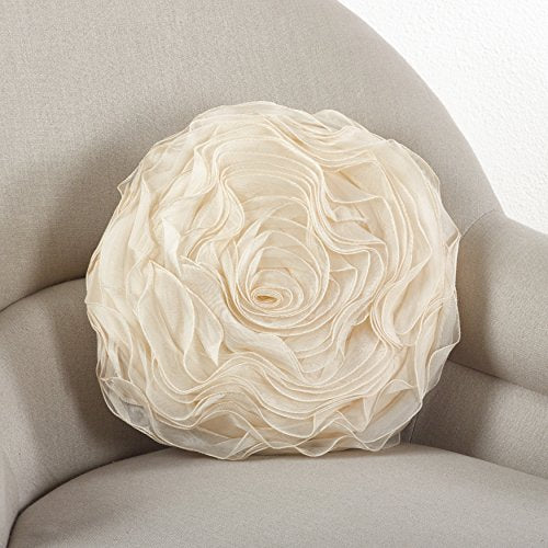 SARO LIFESTYLE Rose Design Throw Pillow, Champagne, 16"