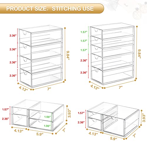 caktraie Makeup Organizer Storage with 16 Drawers, 4 Pcs Desktop Office Supplies, Desk Organizers, Clear Accessories, Dust...