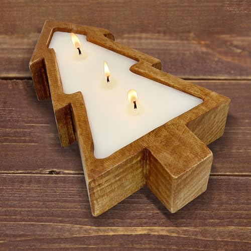 Aromatherapy Candle, SEVEYEE Tree-Shaped Wooden Wax Candle 3wicks 12oz, Large Wooden Bowl Candles for Women,Girl Birthday ...