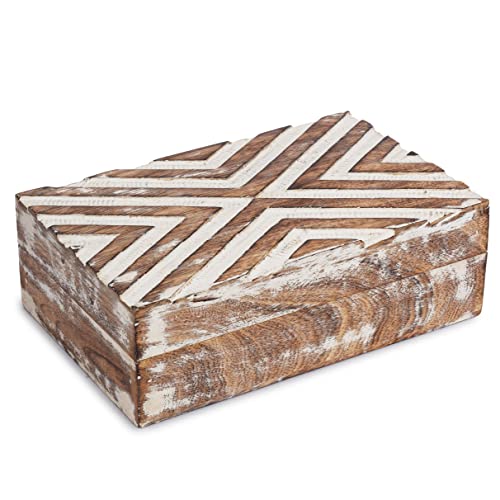Ajuny Handmade Wooden Box – Hand Carved Line Design Keepsake Box, Decorative Jewelry Organizer Treasure Chest, Memory Stor...
