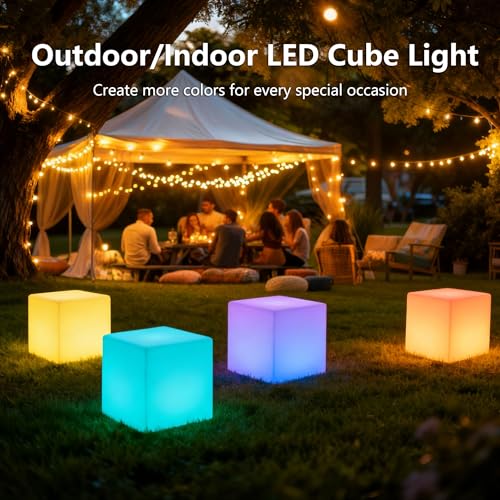 MIUWLXT 4-inch LED Cube Night Light, Rechargeable Color Changing Bedside Lamp with Remote, RGB + 6000K White Light, Portab...