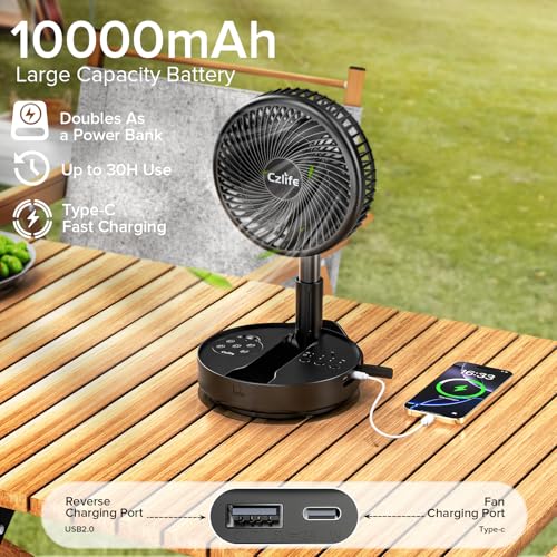 Czlife F9 Portable Fan, 10000mAh Rechargeable Battery Powered for Travel Sleeping Camping Bedroom Outdoor, Cordless Floor ...