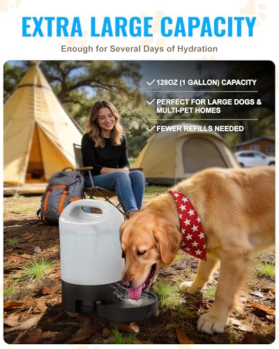 PETNF Dog Water Bottle Portable 1 Gallon (128oz), Automatic Gravity Dog Water Bowl Dispenser with Pull-Out Drinking Bowl, ...