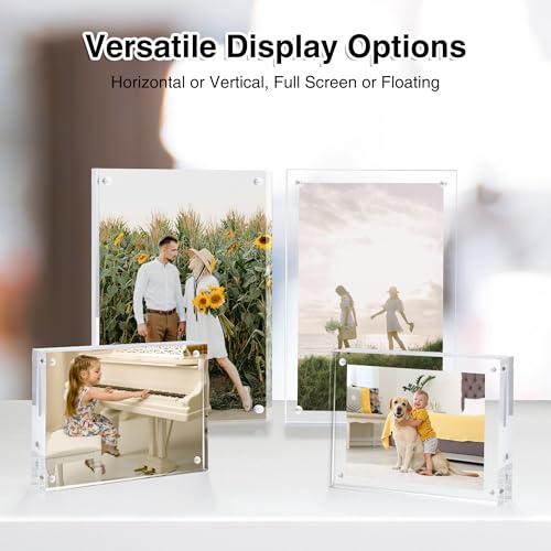 HOUSE DAY Acrylic Picture Frames 4x6, 3 Pack Magnetic 4 x 6 Picture Frame, Double Sided Clear 4x6 Photo Frame with Microfi...
