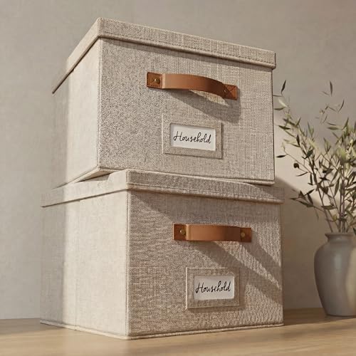ZICOTO Decorative File Organizer Box Set of 2 - Collapsible Linen Filing Cabinets w/Handles Are Perfect to Store all Your ...