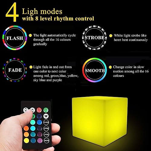 4-inch LED Cube Light, 16 RGB Color Changing Tesseract Cube Lamp with Remote, Waterproof Cordless Rechargeable Cubes Mood ...