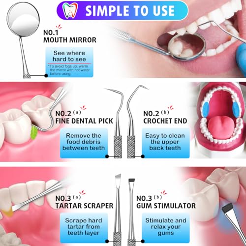 G.CATACC Dental Tools, Dental Pick Teeth Cleaning Tools Hygiene Kit, Plaque Remover for Teeth, Professional Stainless Stee...