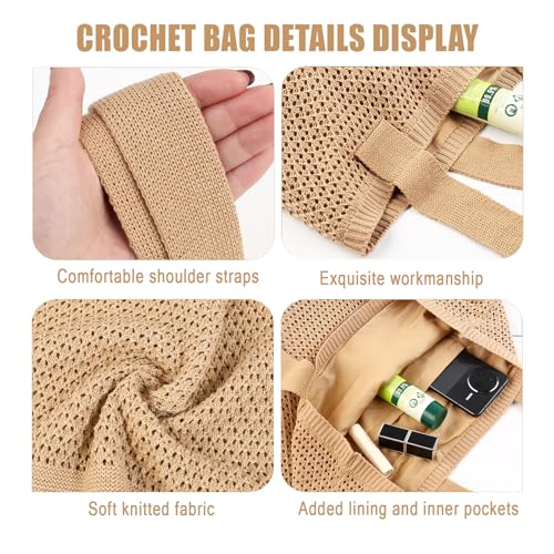 COOKOOKY Beach Bag with added lining Crochet Tote Bag for Women Shoulder Bag Hobo Casual Handbags Shopping Work Bag