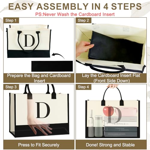 GENGBIN Personalized Canvas Tote Bag for Women Makeup Pouch Initial Beach Bag Removable Bottom Board for Travel Birthday