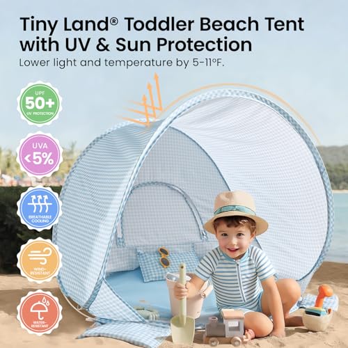 Tiny Land Baby Beach Tent – Pop Up Baby Tent with UV Protection, Portable Baby Beach Essentials, 35.4"x27.6"x31.5" Sun She...