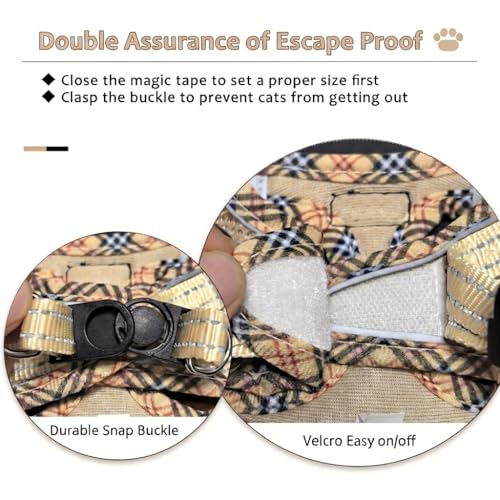 Zelvian Cat Harness and Leash Set for Walking, Escape Proof Adjustable Soft Mesh Kitten Harness with Reflective Strips, Br...