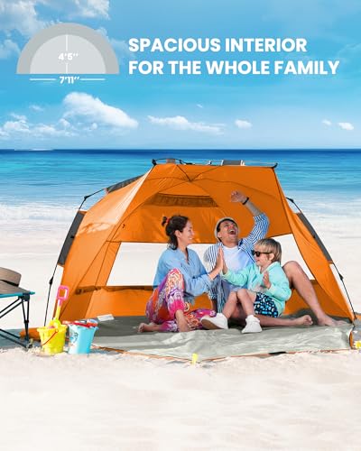 OutdoorMaster Beach Tent Sun Shelter for 3-4 Person, Pop Up Beach Tent Easy Setup with Sandbags, Portable Sun Shade Canopy...