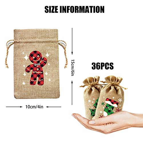 CCINEE 36pcs Christmas Burlap Bags, 4×6 Inch Drawstrings Christmas Linen Goody Gift Candy Bags with Double Jute Drawstring...