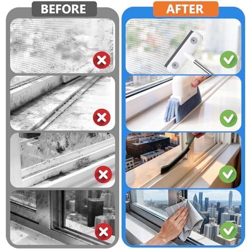 XANGNIER Window Screen Cleaner & Track Cleaning Kit-Mesh Screen Cleaner Brush with Extension Pole,Window Sill and Track Cl...