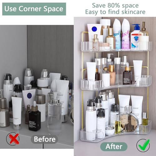 Webetop Corner Bathroom Counter Organizer 3 Tier Bathroom Countertop Organizers Shelf Makeup Organizer for Vanity Perfume ...
