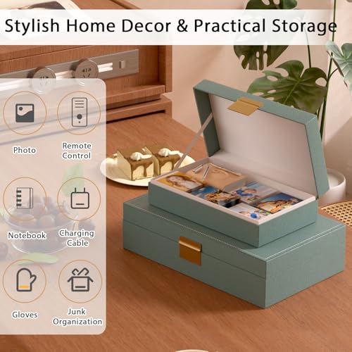 Decorative Storage Boxes Set of 2 - Multi-Purpose Beautiful PU Leather Organizer Bins for Your Home Decor - Decorative Con...