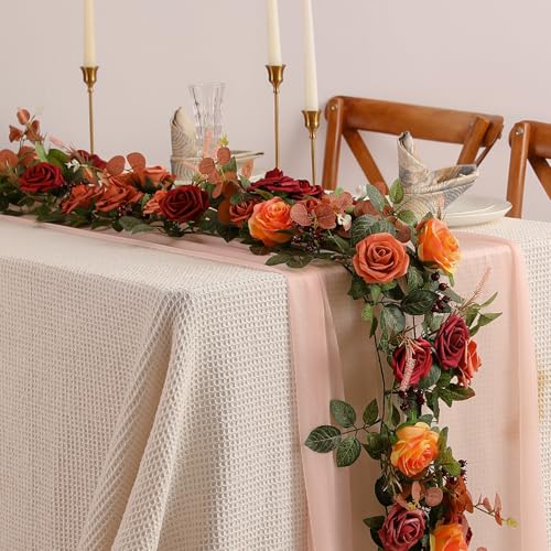 Garisey 5FT Terracotta Artificial Flower Garland Fall Floral Garland Burnt Orange Arch Rose Vine for Wedding Ceremony Part...