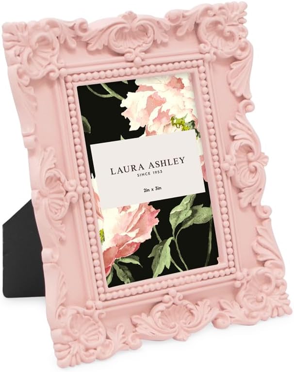 Laura Ashley 2x3 Pink Ornate Textured Hand-Crafted Resin Picture Frame with Easel, for Tabletop & Wall Display, Decorative...